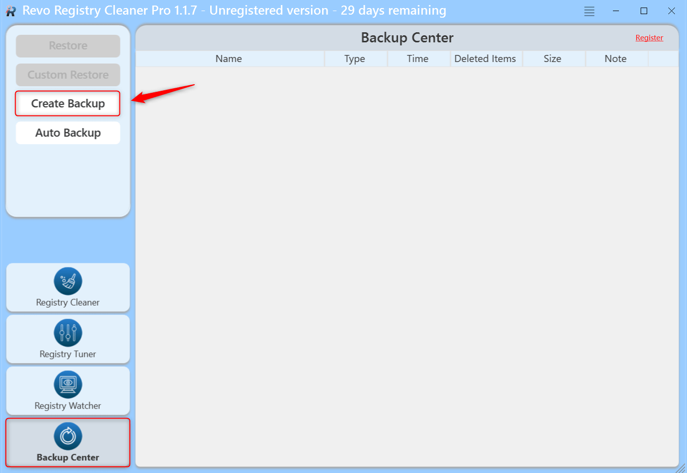 revo registry cleaner backup