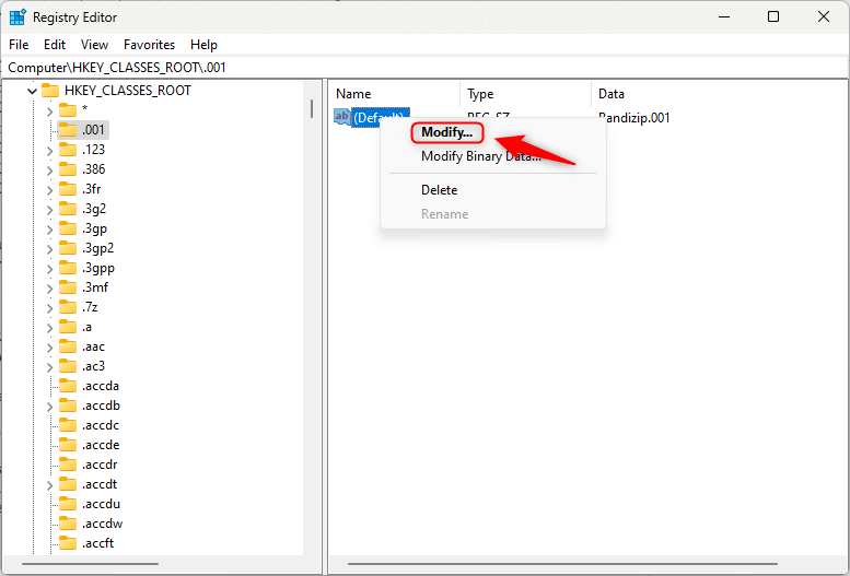 registry editor modify