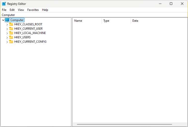 screen of registry editor
