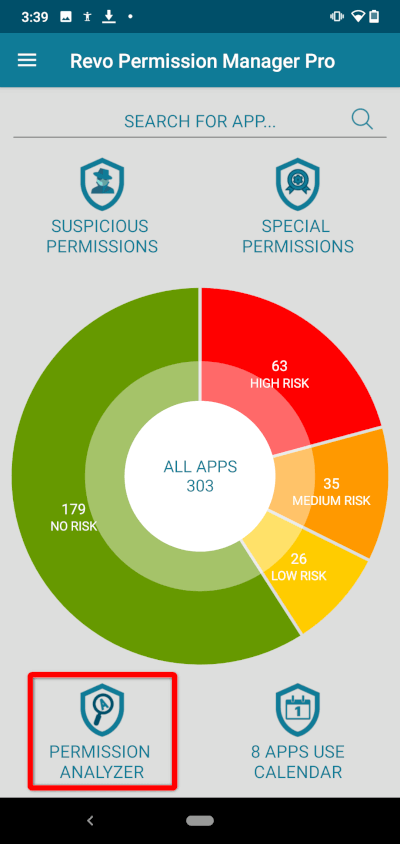 Permission Analyzer button in the app