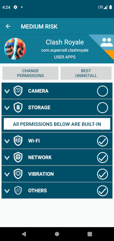 Revo Permission Analyzer permissions screen