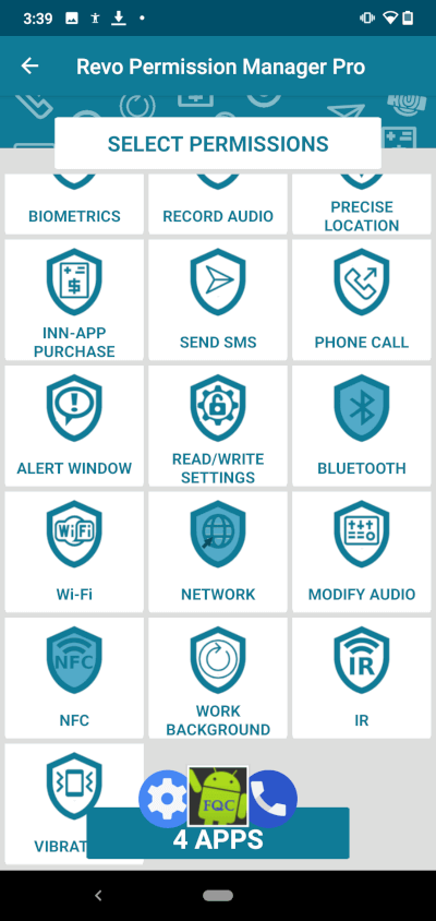 screen for selecting permissions to filter by