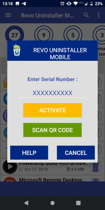 revo uninstaller mobile enter serial number screen