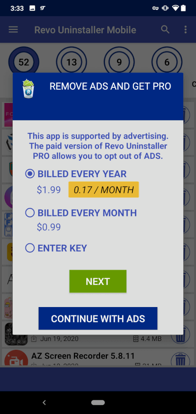 revo uninstaller mobile get pro screen