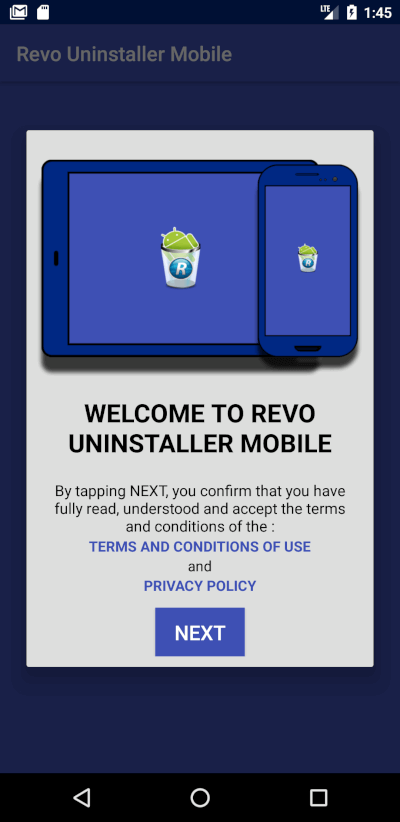 revo uninstaller mobile welcome screen
