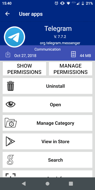 screen of other options