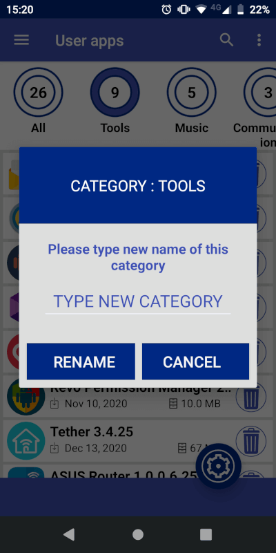 screen of rename category